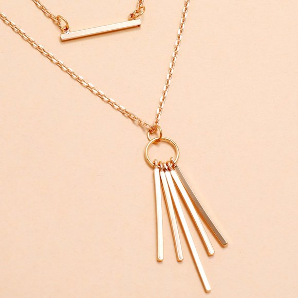 ✨Layered Gold Bar & Tassel Boho Necklace New - Picture 3 of 4